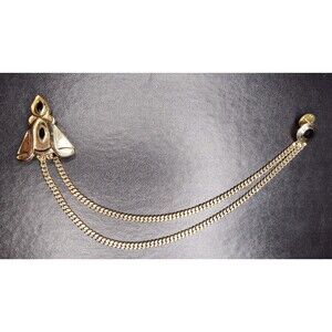 Vintage Gold Tone Cloak Chain Or Cape Clip With Black Accents Art Noveau Elven